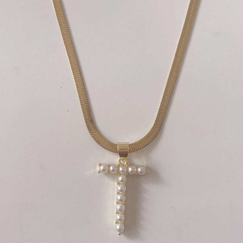 Elegant Luxurious Classic Style Letter Copper 14k Gold Plated Artificial Pearls Pendant Necklace In Bulk