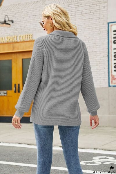 Ribbed Johnny Collar Pullover Sweater