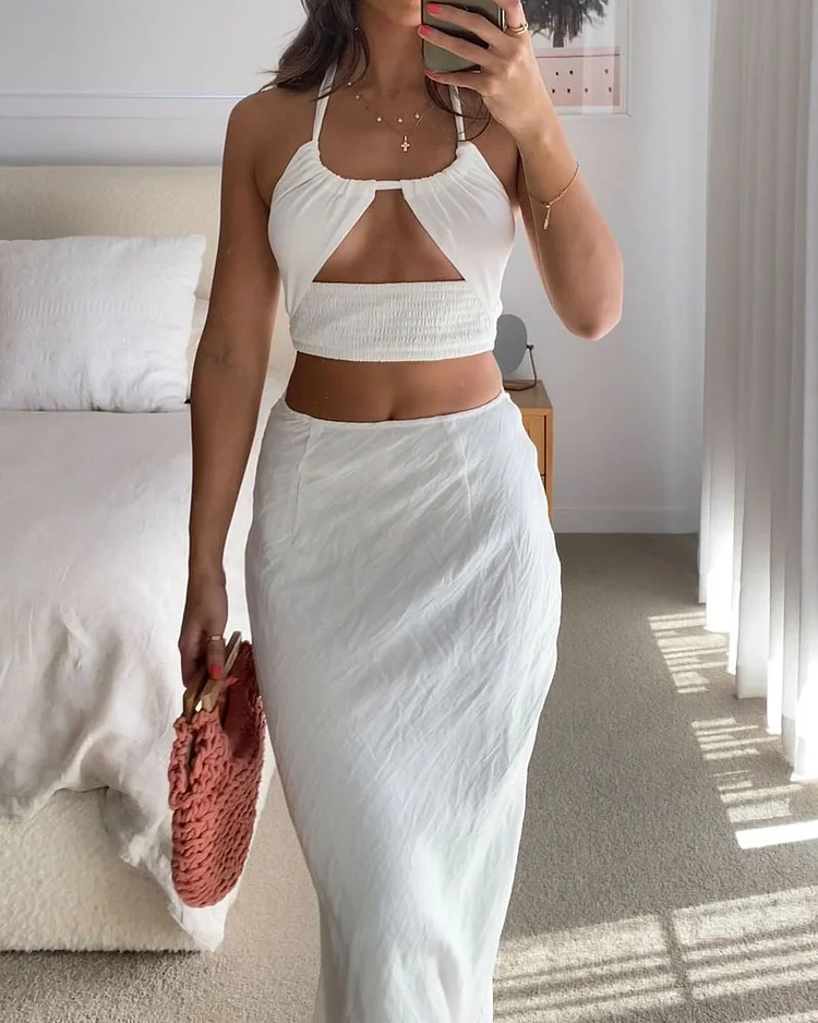 Casual Solid Color Top & Skirt Two-piece Set