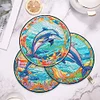 4PCS Wood Diamond Painted Placemats Kitchen Dish Mat with Holder (Dolphin)