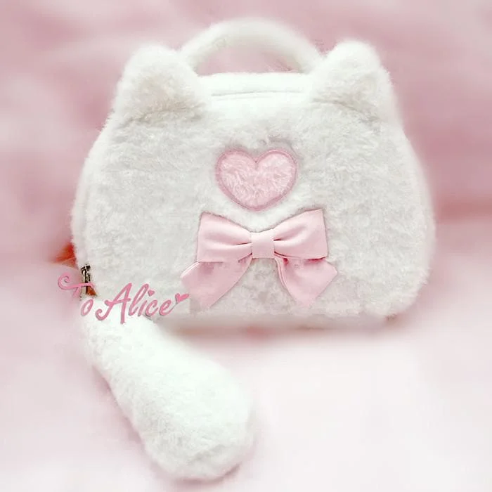 Black/White Plush Kitty Cat Cosmetic Bag SP167117