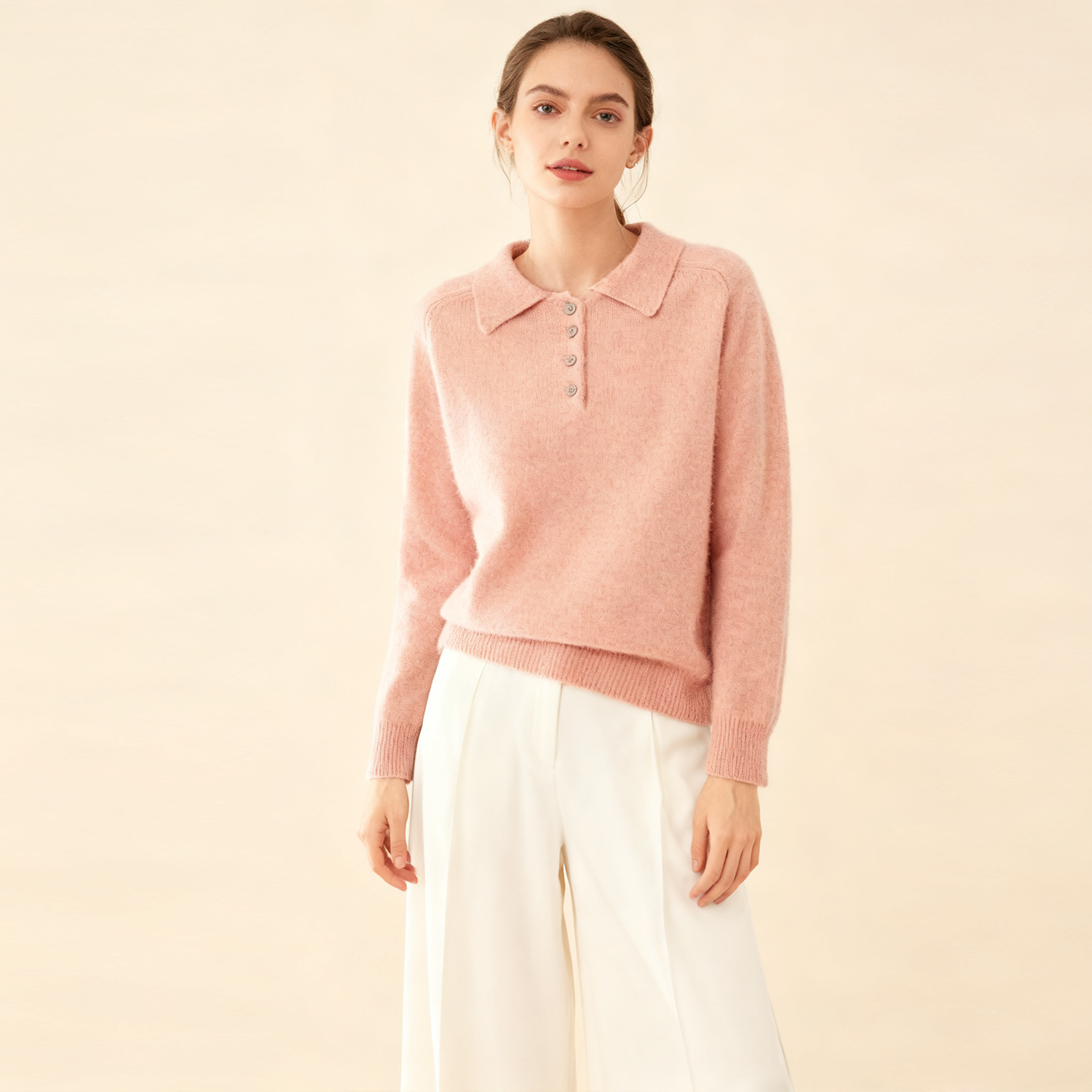 Elegant Polo Lapel Women's Cashmere Sweater REAL SILK LIFE