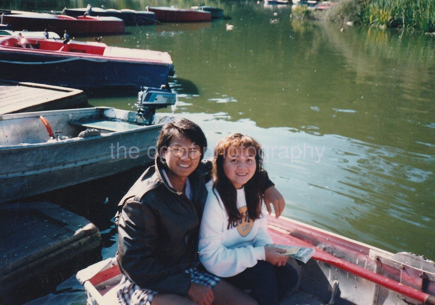 Boating Jimmy + His Lady GIRL Color FOUND Photo Poster painting SnapshotDD 84 15