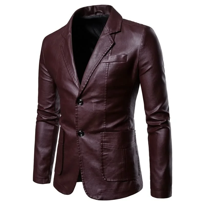 Men's Solid Slim Pu Jacket