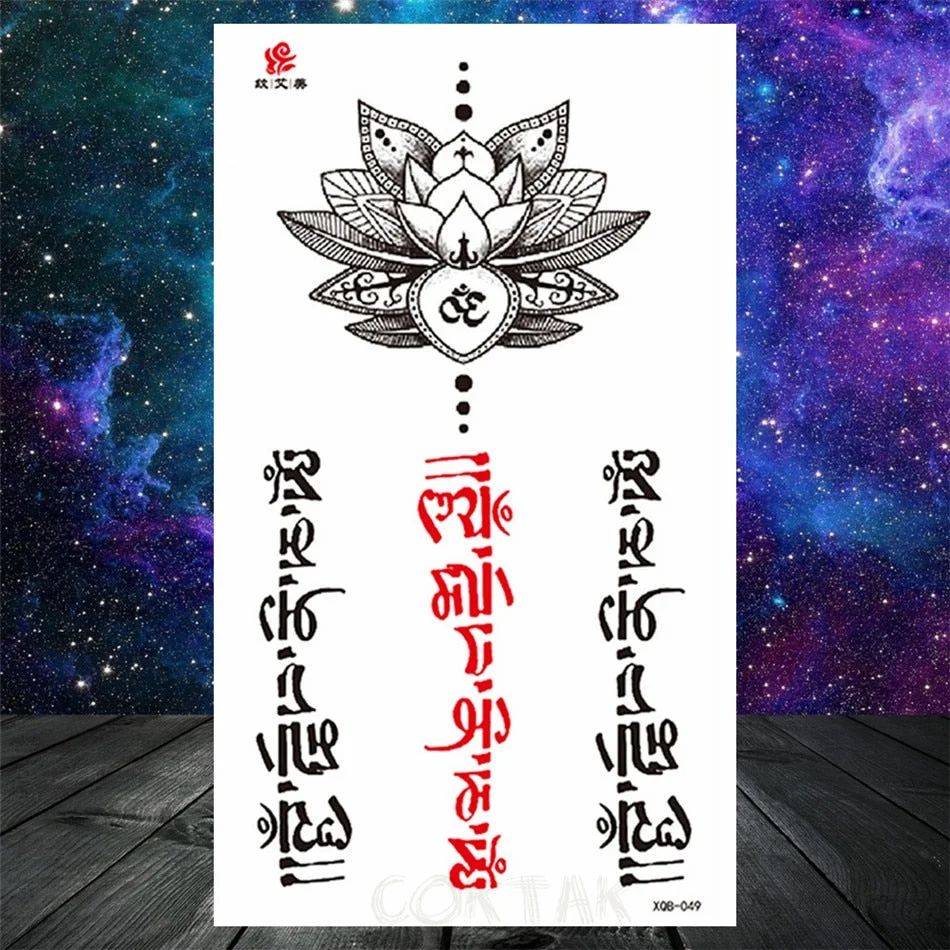 Lotus Flower Temporary Tattoo For Women Girls Snake Peony Lily Rose Chains Tattoos Sticker Black Blossom Fake Transferable Tatoo