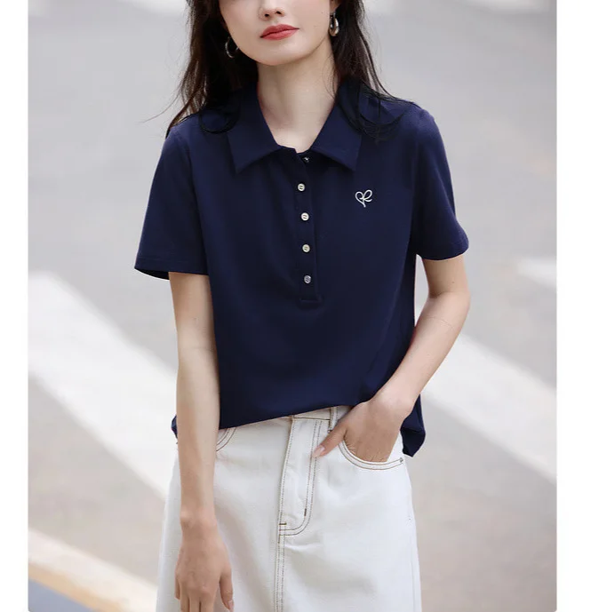 Athvotar Athvotar Vintage Red Elegant POLO T-Shirt 2025 Summer New Commuting Shoulder Slim T-Shirt