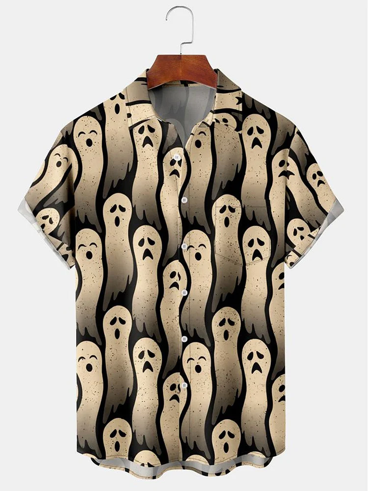 Men's Hawaiian Ghost Ghost Halloween Casual Print Shirt