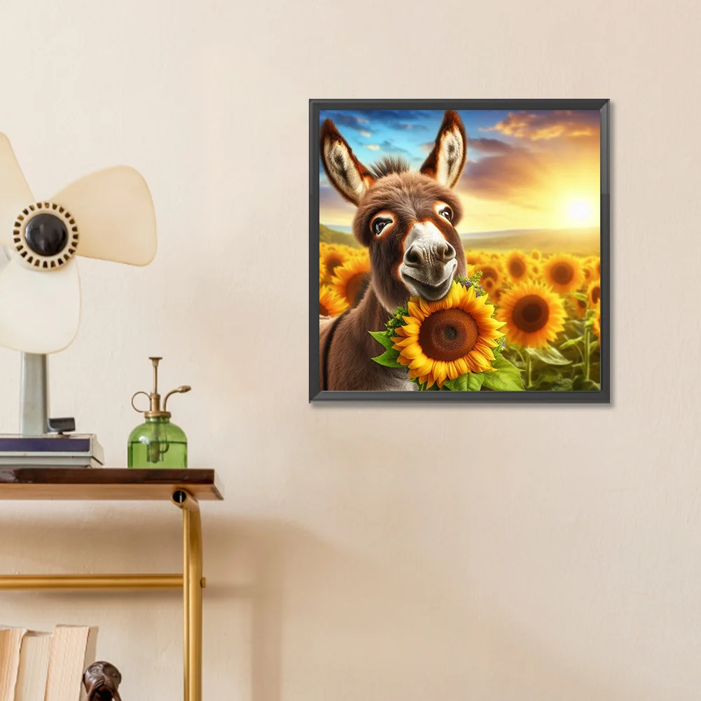Diamond Painting - Full Round Drill - Sunflower Donkey(Canvas|30*30cm)