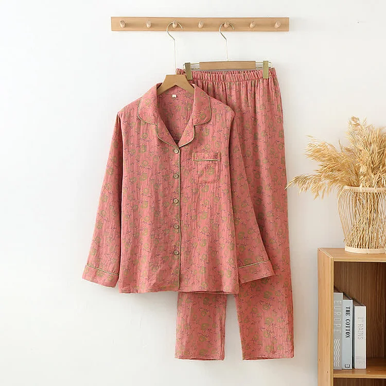 Retro Rose Cotton Gauze Pajama Set Radinnoo.com