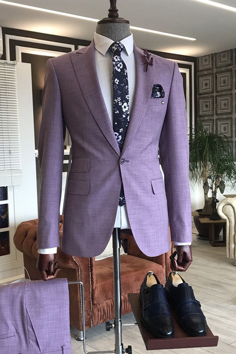 Oknass New Arrive Peaked Lapel Purple Party Suits For Guys With Two Pieces