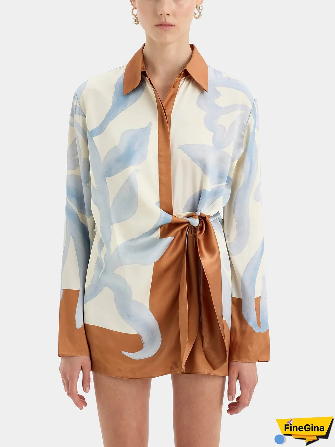 Contrast Color Tie-Dye Irregular Knotted Shirt Short Dress