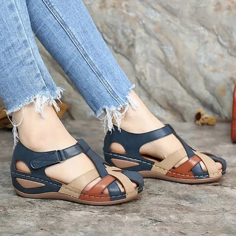 Meladen™ Mode Damen Sandalen wasserdichte rutschfeste runde Zehen lässig bequeme große Schuhe
