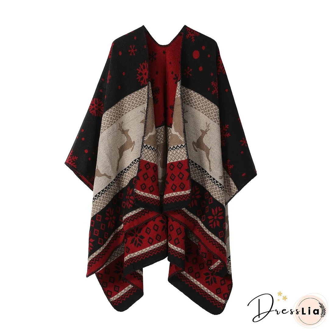 Ethnic style shawl, women's outfit, double-sided imitation cashmere scarf, blanket cape, autumn and winter Christmas day cape, thickened