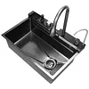 [US Local Warehouse] Stainless Steel Kitchen Sink with Pull-Out Swivel Faucet Double Waterfall Sinks