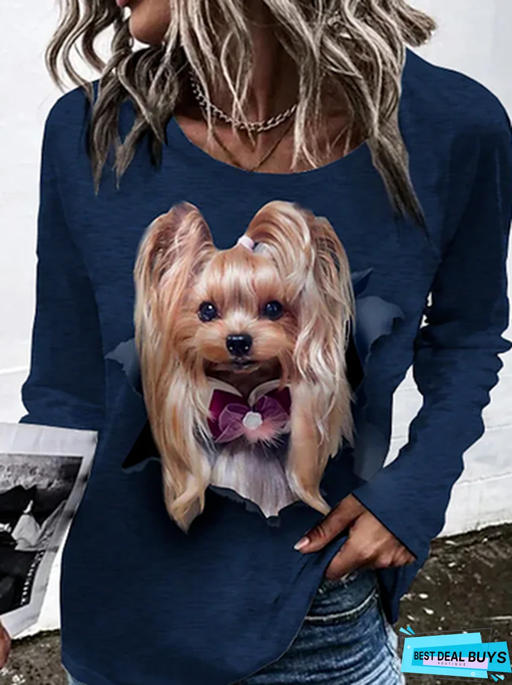 Printing Casual Crew Neck Dog T-Shirt