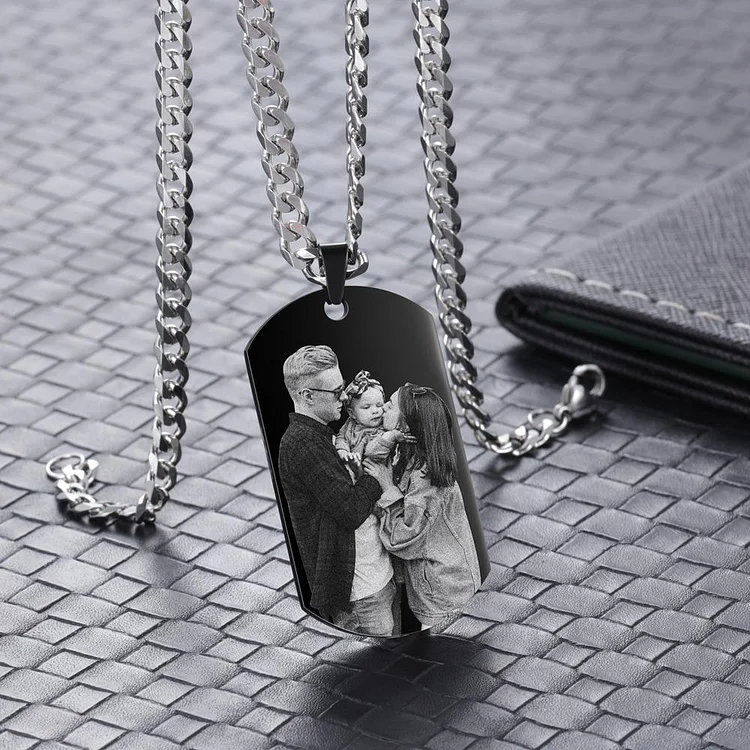 Custom Photo Tag Necklace with Calendar Personalized Gift For Him