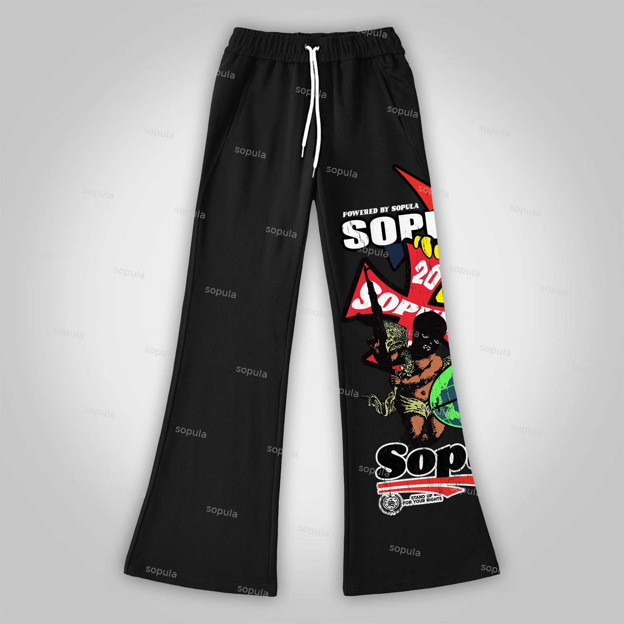 Sopula Street Stand Up For Your Rights Graphics Flared Sweatpants - SOPULA