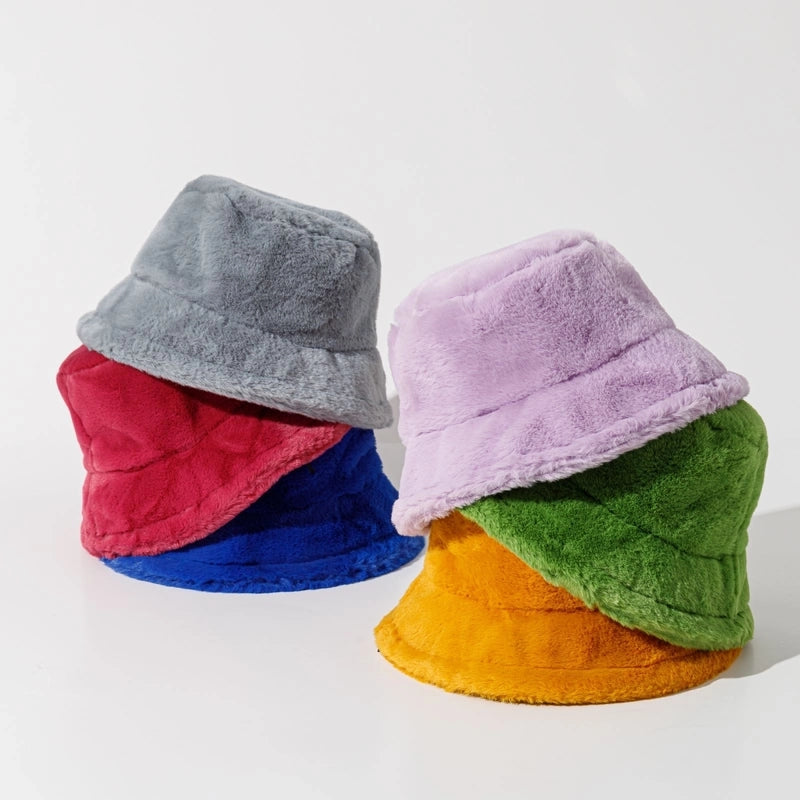 Autumn And Winter New Imitation Rabbit Fur And Velvet Fisherman Hat Women’s Thickened Warm Basin Hat Fashionable Bucket Hat Candy Color