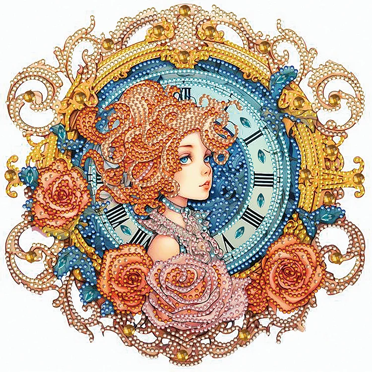 Clock With Brunette Girl 30*30CM (Canvas) Special Drill Diamond Painting gbfke