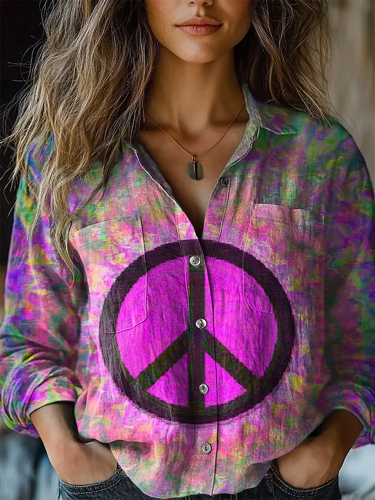 Women's Trippy Hippie Print Casual Long Sleeve Comfortable Cotton Shirt