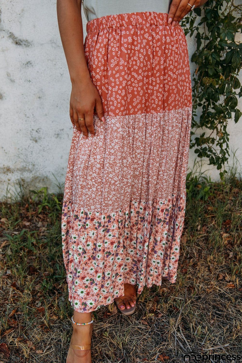 Floral Patchwork High Waist Maxi Skirt