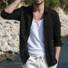 Simple Cotton Linen Long Sleeve Vacation Shirt