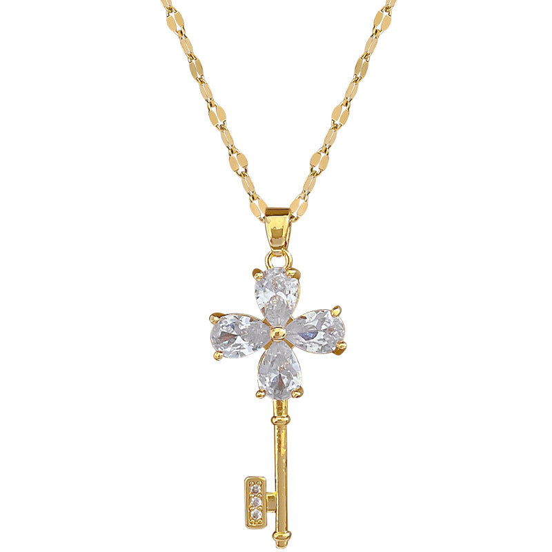 2 Pieces Minimalist Geometric Titanium Steel Diamond Inlay Necklaces