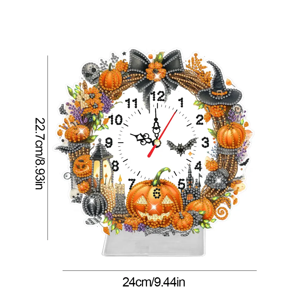 DIY Halloween Pumpkin Acrylic Special Shaped Diamond Painting Clock Desktop Decor