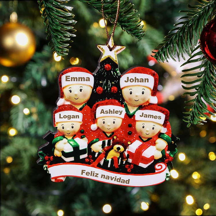 Navidad-Ornamento muñecos navideño de madera 5 nombres y 1 texto personalizados adorno de árbol