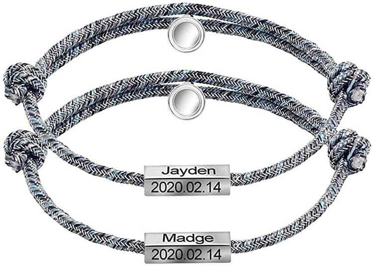 Custom Engrave Name Date 2pcs Magnetic Personality Couple BFF Bracelets-Mayoulove