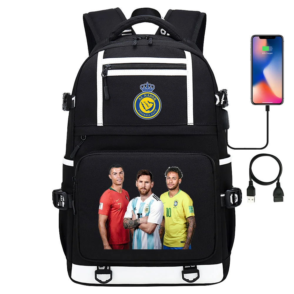 Buzzdaisy Cristiano Ronaldo Printed Backpack with USB Charging Port and Laptop Protection - Multi-Pocket Large Capacity Schoolbag