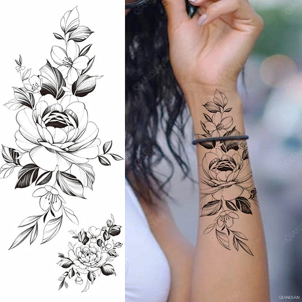 Watercolor Arm Letter Temporary Tattoos Sleeve English Word Lip Print Feather Decorate Realistic Fake Body Women Totem Sticker