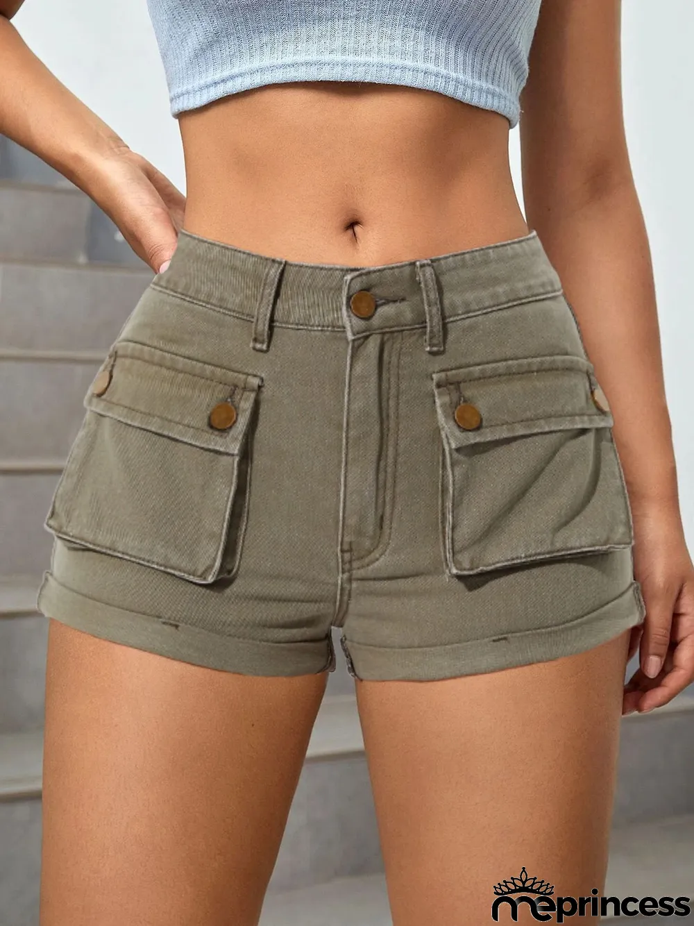 Women's High Waist Non-Stretch Denim Shorts