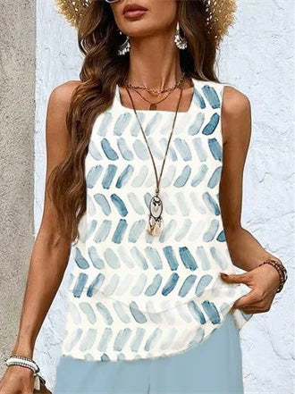 Women's Sleeveless Square Collar Graphic Printed Casual Set