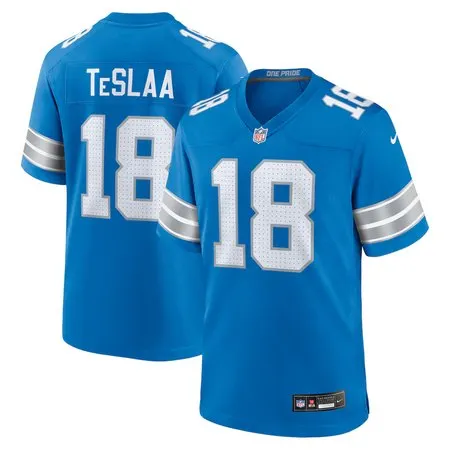 Men's Detroit Lions #18 Isaac TeSlaa  Blue Game Player Jersey