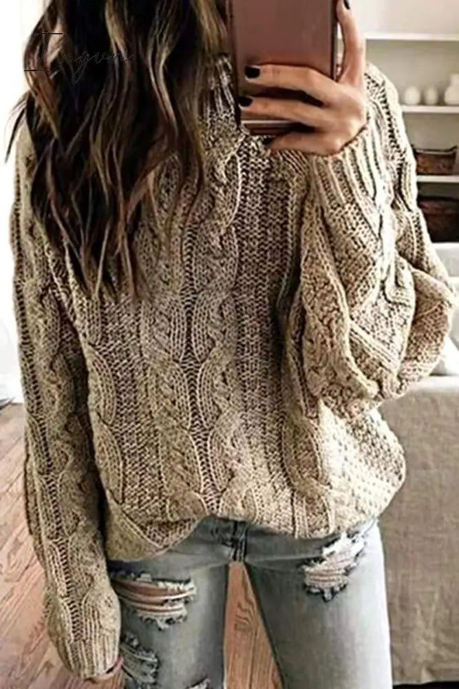 Ingvn - Casual Simplicity Solid Patchwork O Neck Tops(6 Colors) Khaki / S Tops/Sweaters & Cardigans