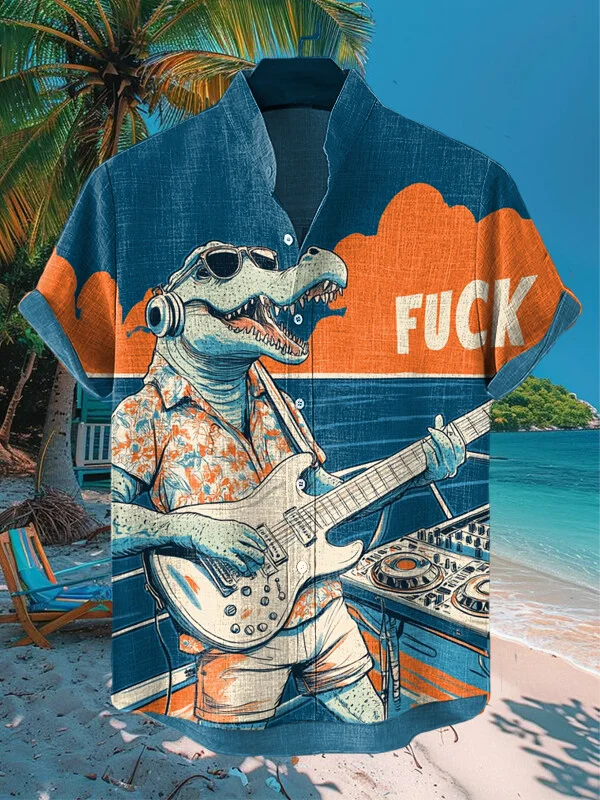 Men'sMr. Crocodile Playing Guitar On The Beach Art  Print Shirt