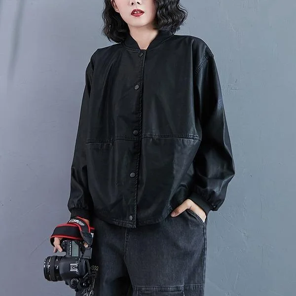 plus size black PU Faux Leather Jackets  casual Loose autumn Wild Motor Biker Jacket women 2020 Clothes Coat