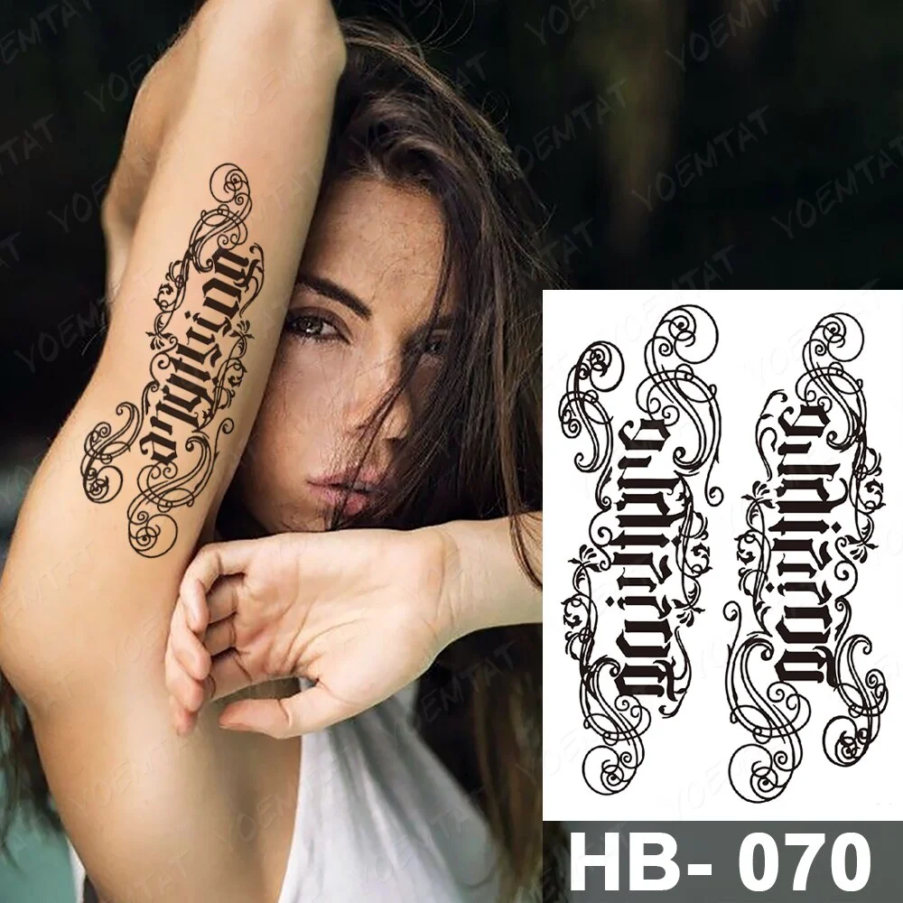 Handwriting Font Waterproof Temporary Tattoo Sticker Text Word Chicano Lettering Body Art Arm Wrist Fake Tatoo For Women Men