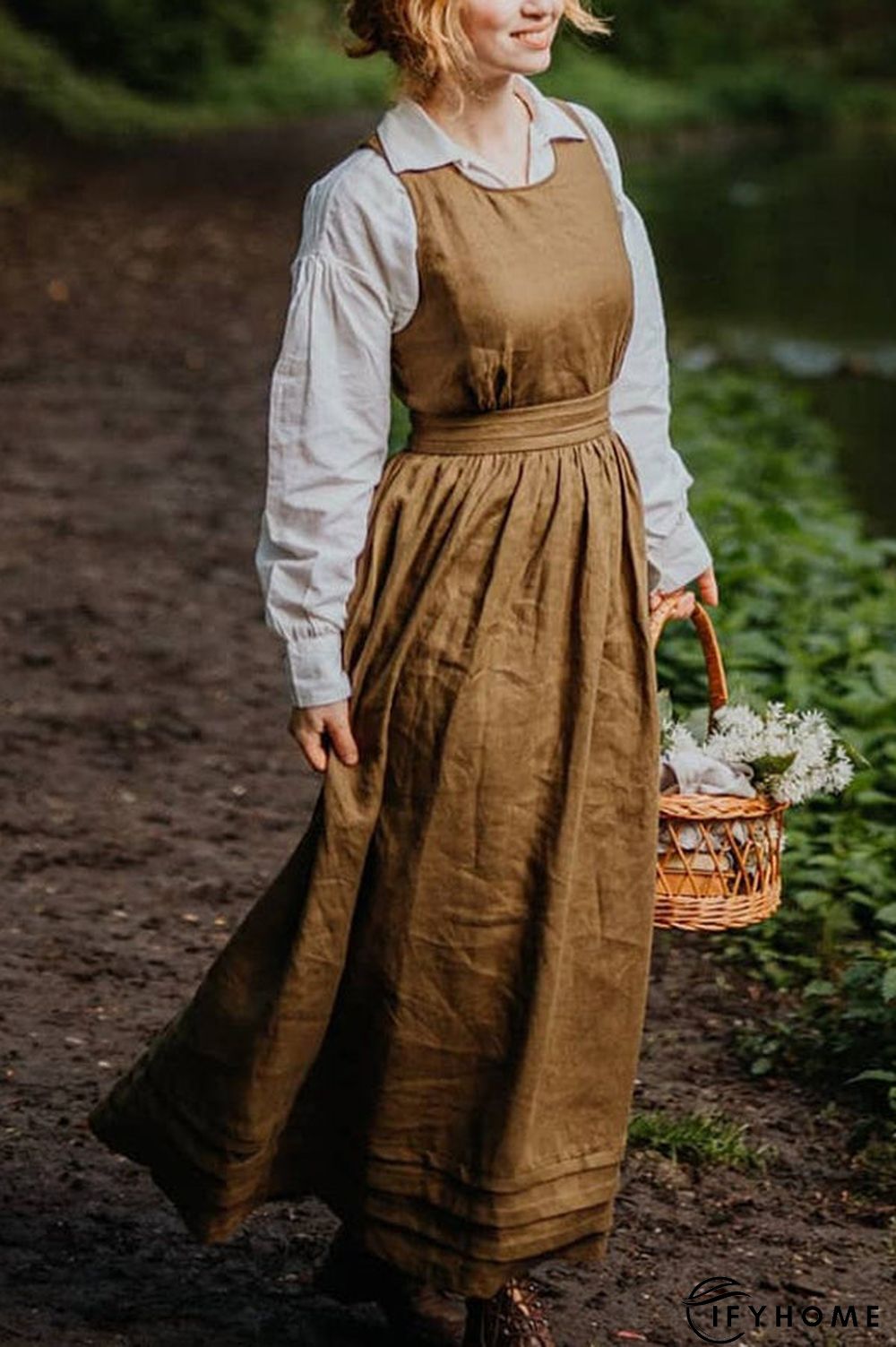 Cross Back O Neck Maxi Linen Dress | IFYHOME