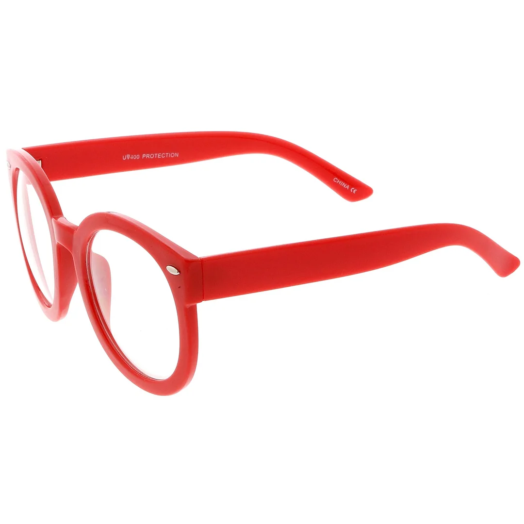 Oversize Thick Arms Round Clear Lens Horn Rimmed Eyeglasses 53mm
