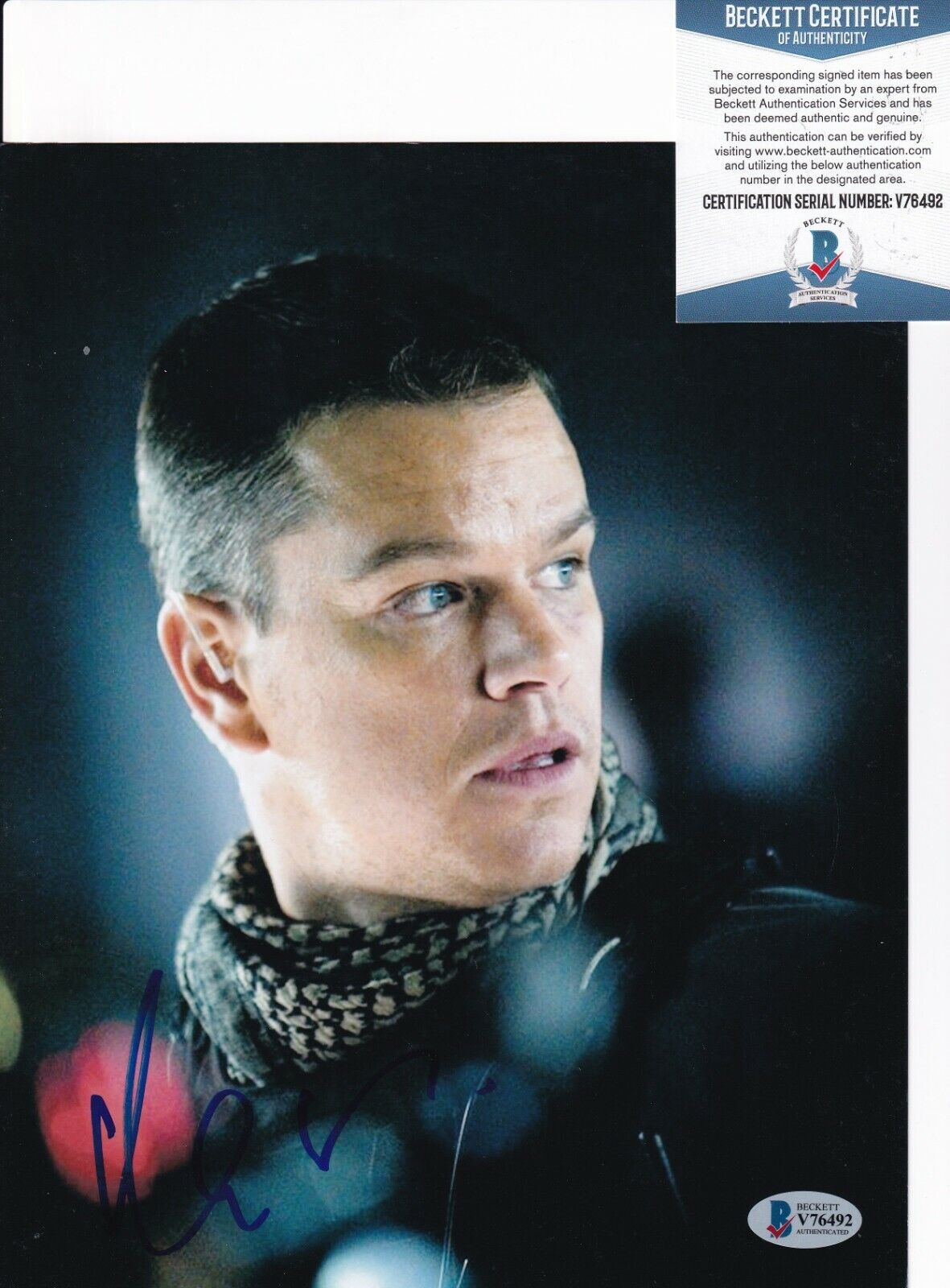 MATT DAMON signed (GREEN ZONE) Miller 8X10 movie Photo Poster painting BECKETT BAS V76492