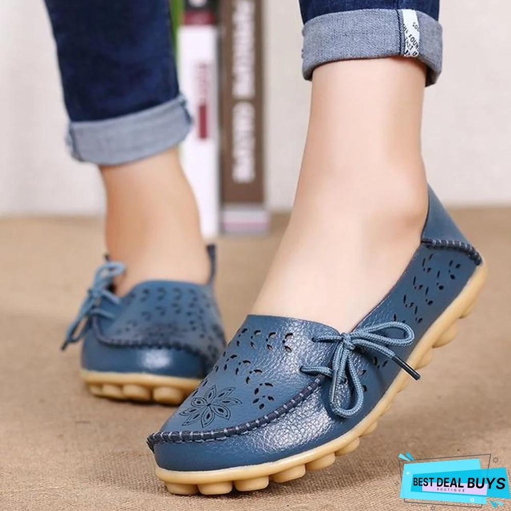 Women Genuine Leather Shoes Slip On Loafers Soft Nurse Flats Shoes Plus Size