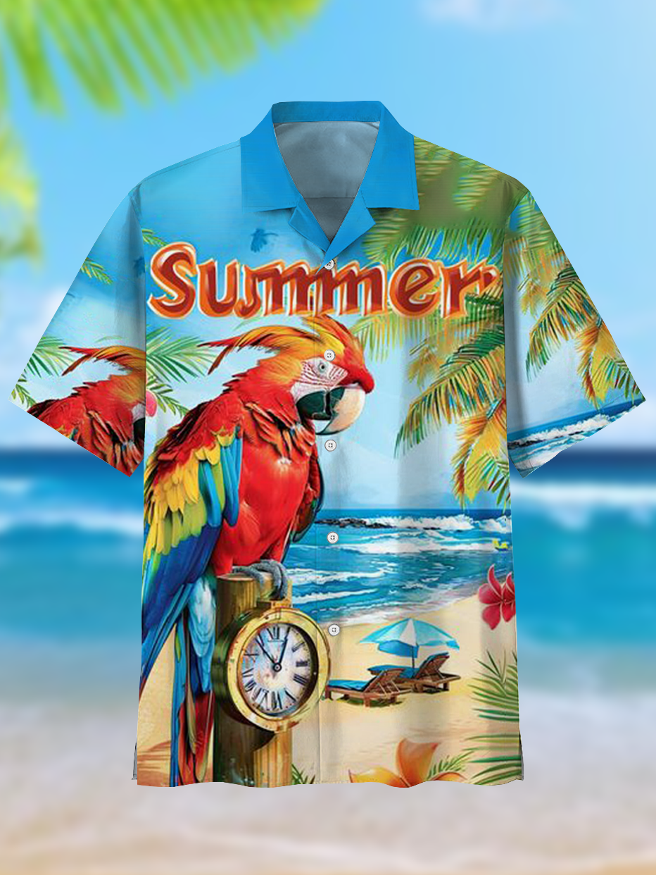 Men's Hawaiian Vacation Beach Cartoon Cuban Collar Printed Shirt PLUSCLOTHESMAN