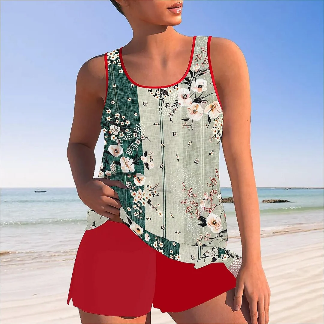 Bowknot Floral,Pink,Green,Stitch Mid Waisted Tankini Set - Plus Size Available