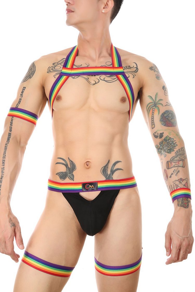 Men's Festival One-Piece Rainbow Chest Strap Tights Y-Shaped Body