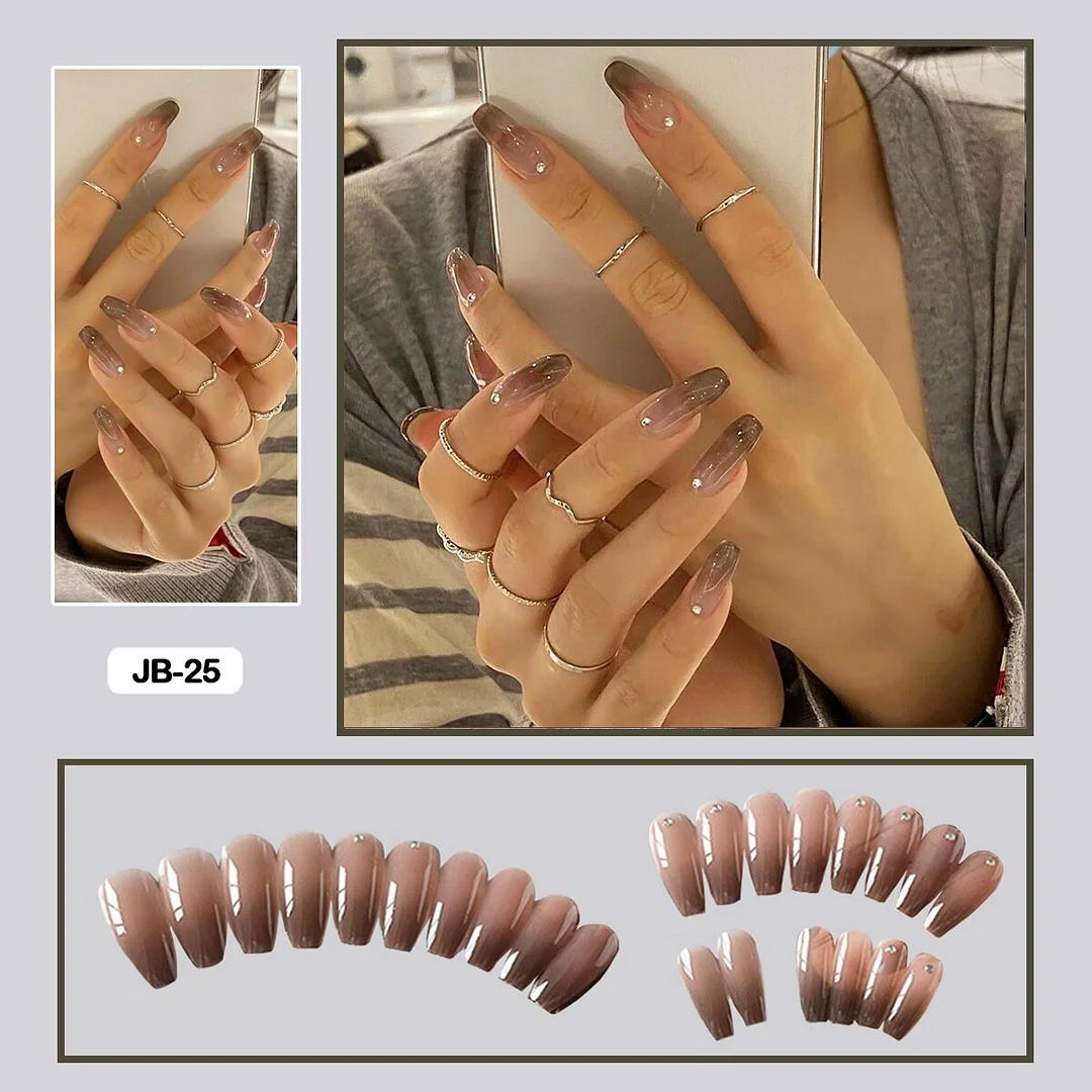24pcs Gradient Long Trapezoidal Ballet Wearable False Nails Nail Art Fake Nails With Glue And Wearing Tools-Nail Inspo