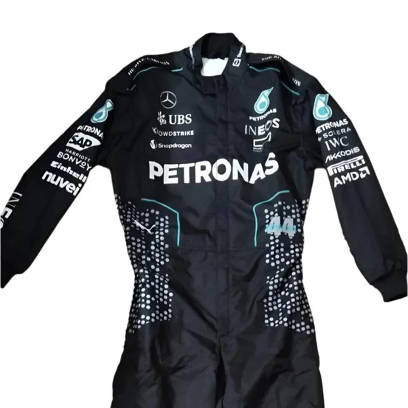 Men's Black One-Piece Racing Print Jumpsuit