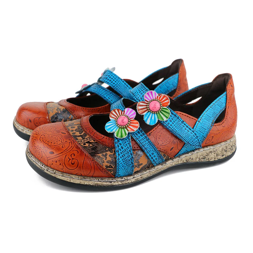 Vintage Genuine Leather Colorful Flat Shoes