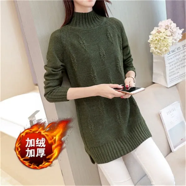 Women Knit Sweater Pullover Autumn Winter Clothes Korean Solid Long Sleeve Pull Warm Half Turtleneck Sweater Female Jumper Tops